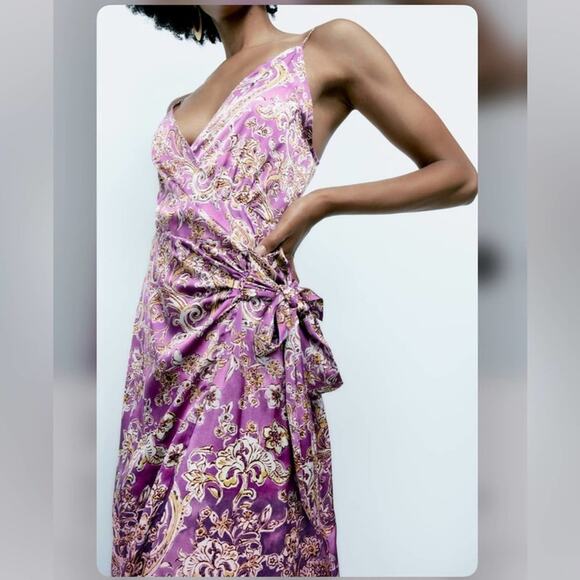 Zara SATIN EFFECT PRINT DRESS Size Small - Picture 12 of 16